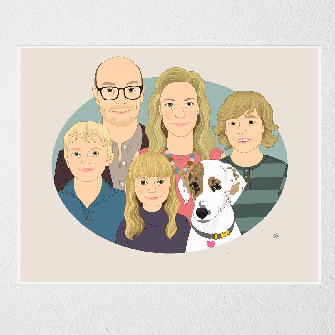 Custom Family Portrait With Pets, Personalized Art Print - Image 3