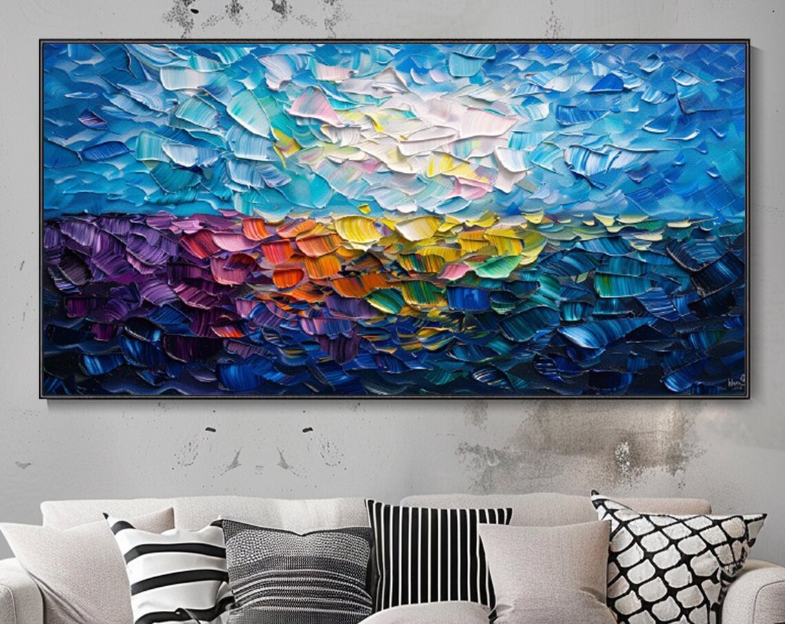 Vivid Purple Sunset Horizon Over Deep Blue Ocean Abstract Art Poster