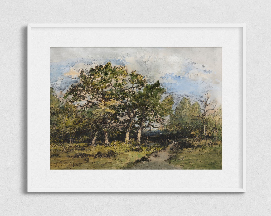 Trees Along Winding Path Expansive Sky Vintage Landscape Poster - Image 2