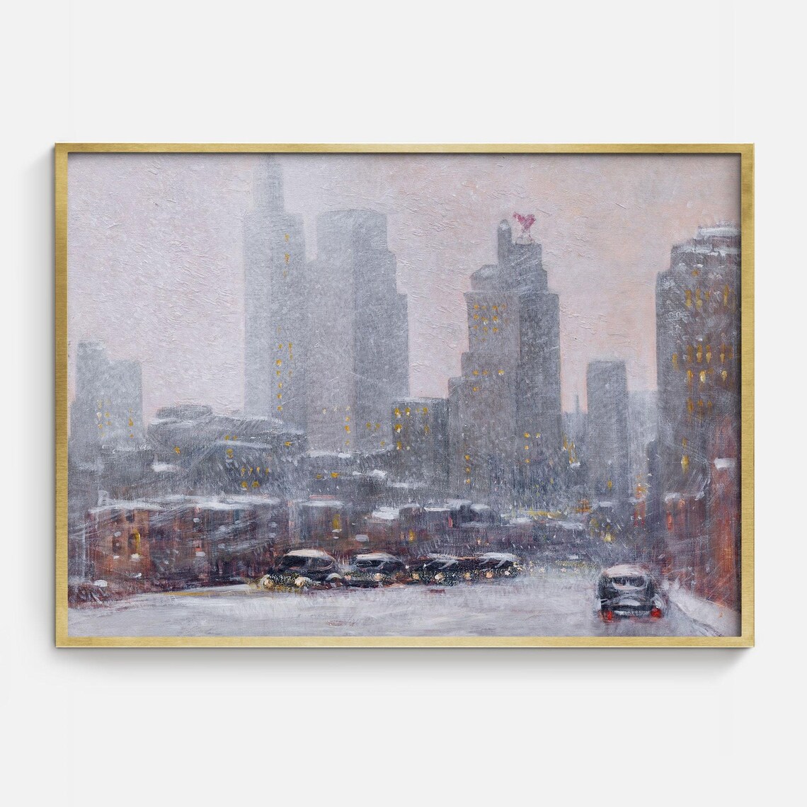 New York City Snowy Street Skyscrapers Vintage Winter Art Print