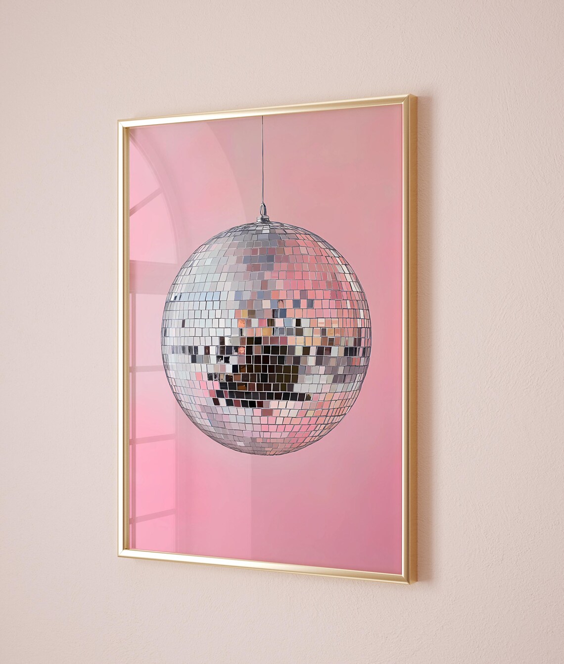 Pink Disco Mirror Ball Girly Room Aesthetic Fun Party Decor Poster