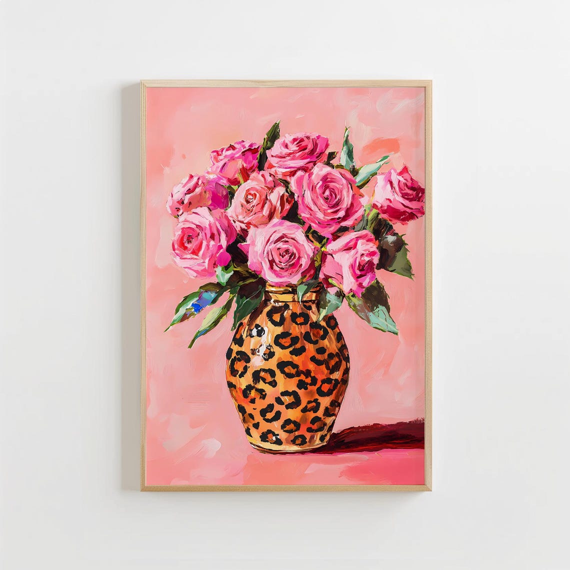 Pink Roses in Leopard Vase Art Print
