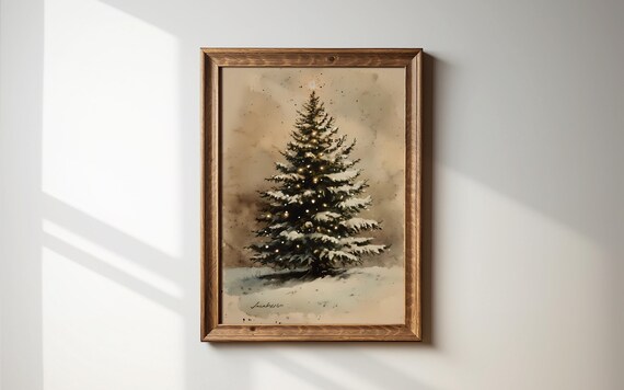 Vintage Christmas Tree Antique Holiday Painting Classic Winter Scene Poster