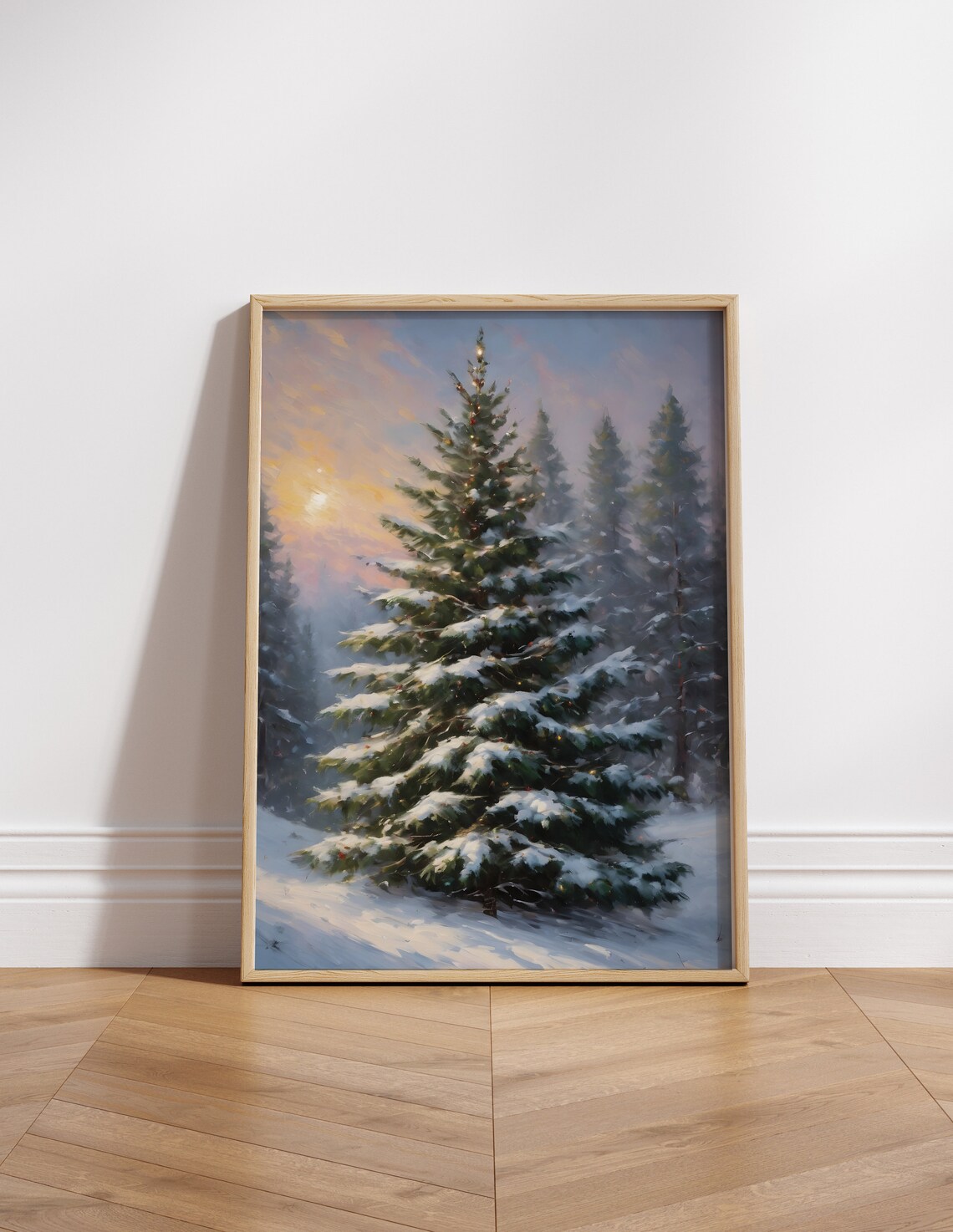 Christmas Tree Vintage Painting Print, Holiday Decor