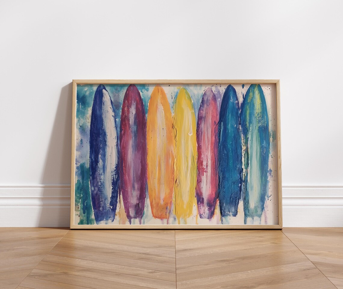 Colorful Surfboards Beach Art Print Modern Boho Surf Summer Poster