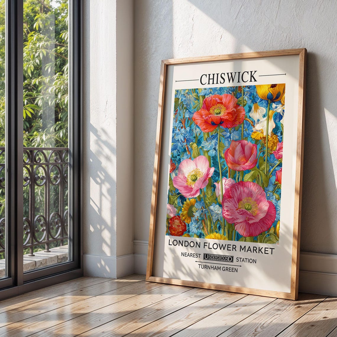 Chiswick London Flower Market Poppy William Morris Style Art Poster