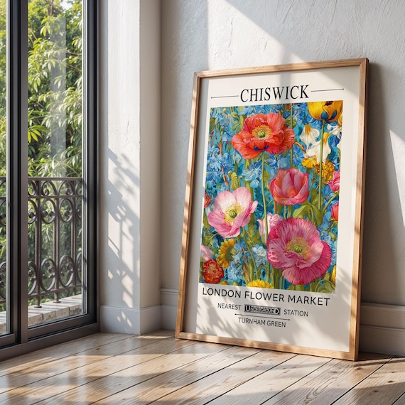 Chiswick London Flower Market Poppy William Morris Style Art Poster