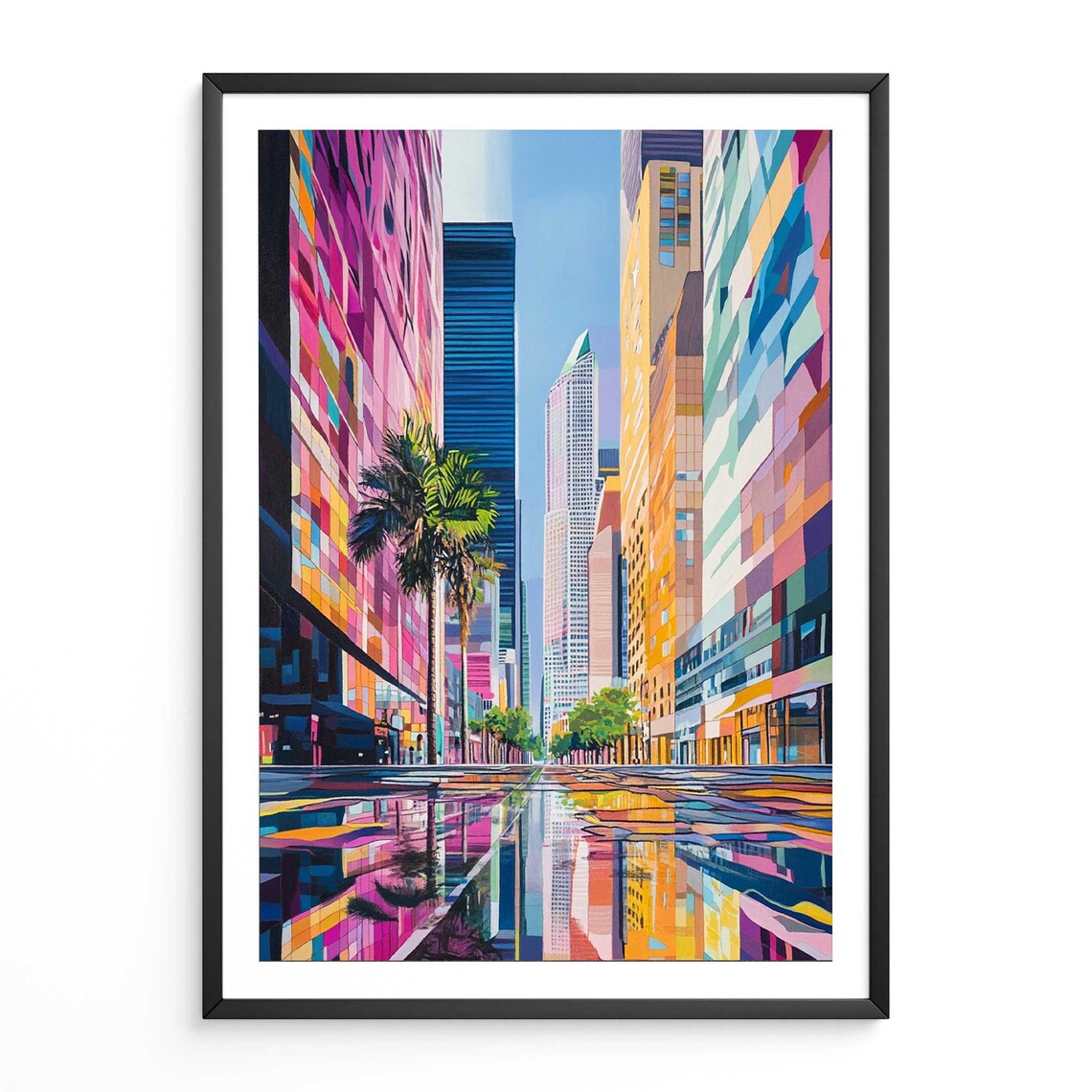 Colorful Cityscape Art Print Urban Skyline Palm Trees