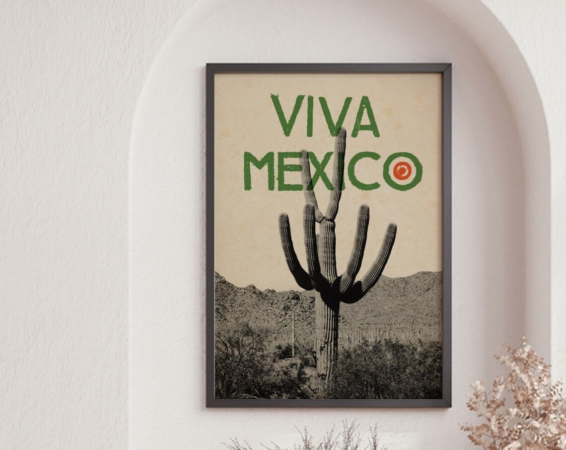 Mexico Travel Poster, Housewarming Gift Cactus