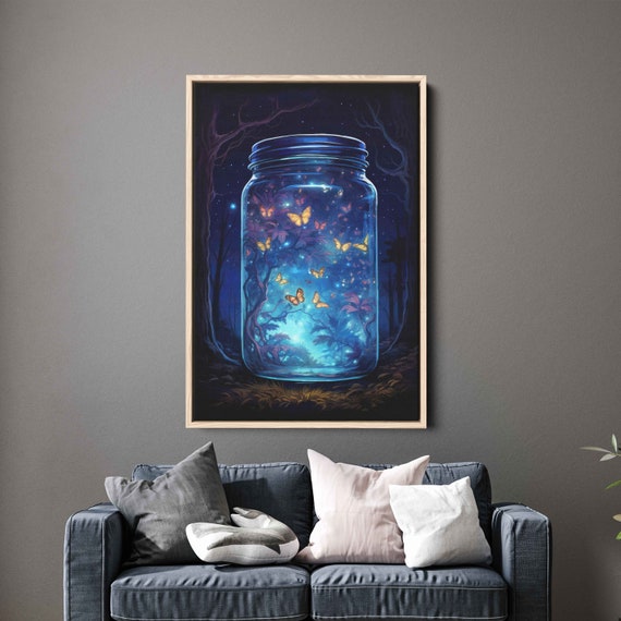 Jar Of Butterflies Magical Butterflies In A Jar Painting Framed Print Fantasy Wall Art Ready To Hang
