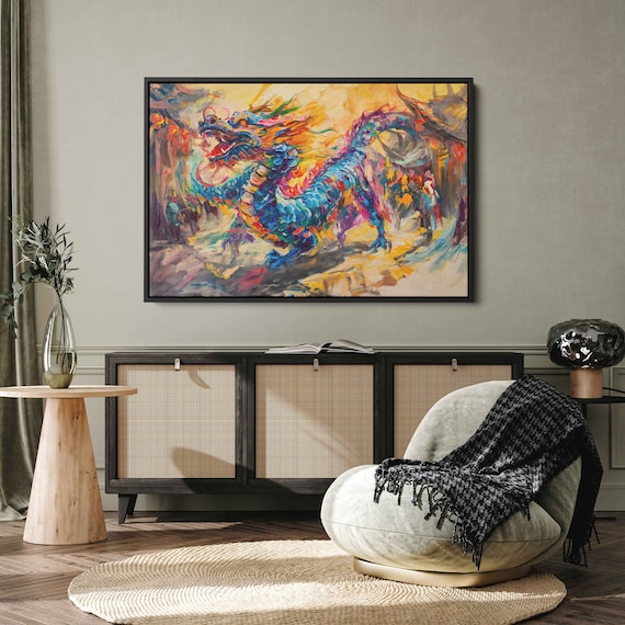 Acrylic Chinese Dragon Wall Art Print Multicolor Asian Art Flaming Dragon Prosperity Ready To Hang