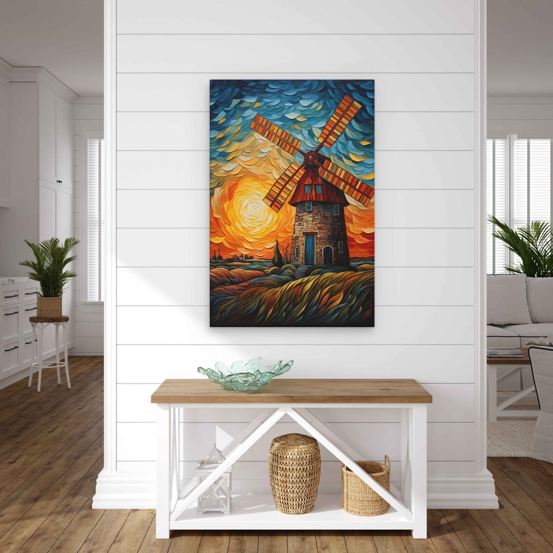 Van Gogh Inspired Windmill Painting Palette Knife Framed Print Ready To Hang - Image 3