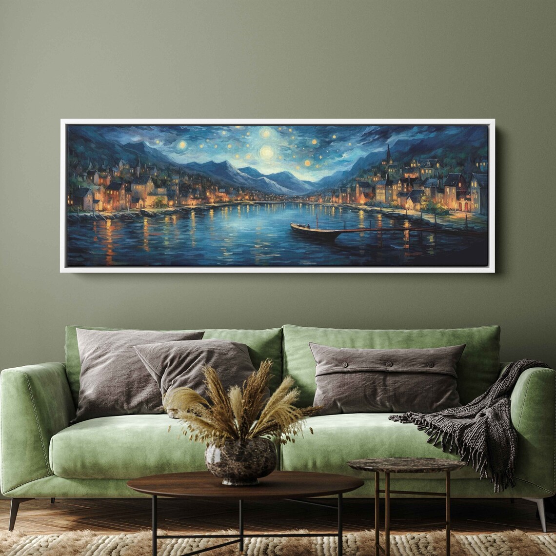 Starry Night River Town Van Gogh Style Oil Painting Night Sky Poster - Image 3