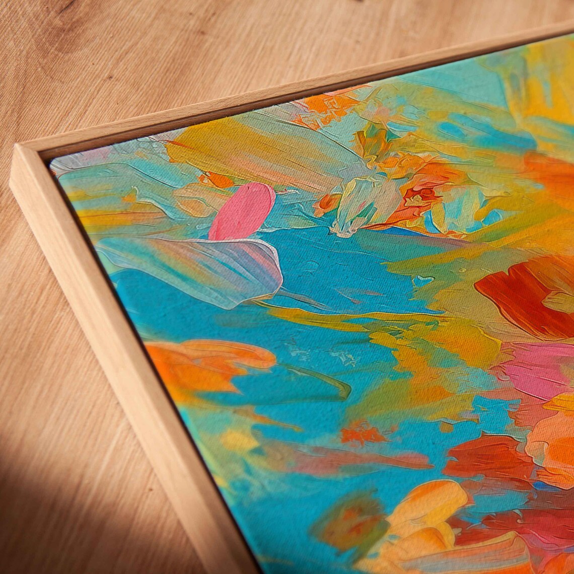 Blue Teacup Amid Fiery Autumn Leaves Colorful Painting Art Print - Image 2