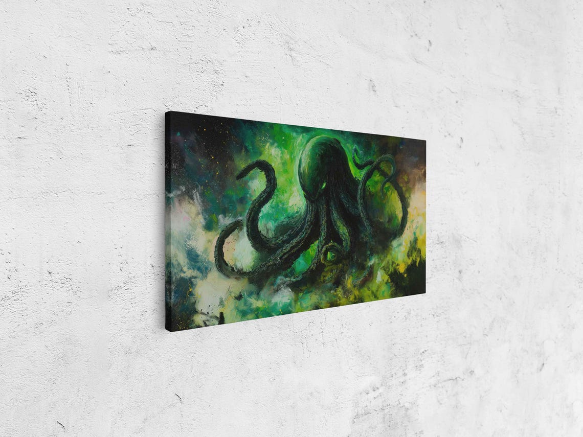 Cthulhu Cosmic Horror Emerging From Green Vortex Dark Oil Poster - Image 4