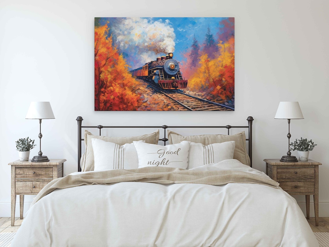 Colorful Steam Train, Autumn Impressionist Art Print - Image 3