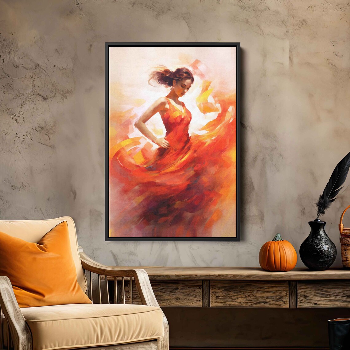 Flamenco Dancer Red Dress Swirling Abstract Oil Painting Art Print - Image 2