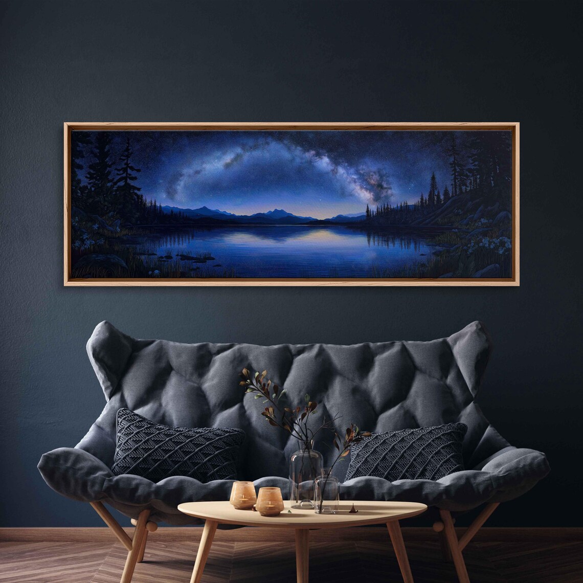 Starry Night Sky Over Tranquil Lake, Peaceful Milky Way Reflection - Image 3