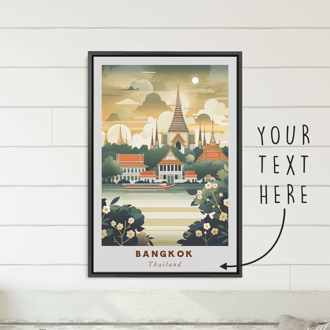 Bangkok Thailand Golden Palace River Garden Vintage Travel Poster