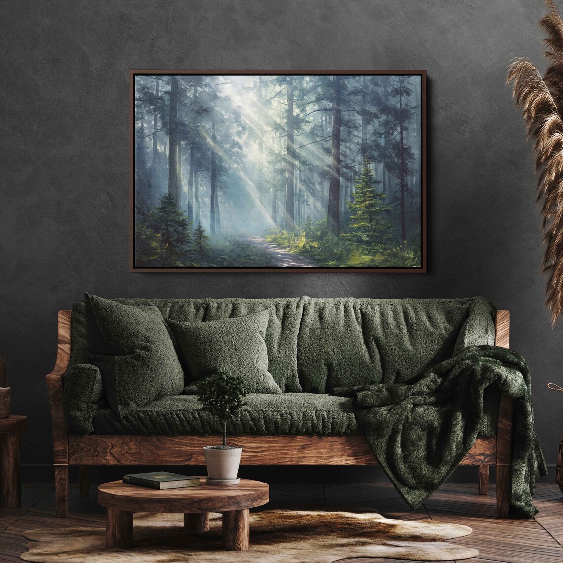 Sun Shining Through Dense Forest On Misty Morning Wall Art Print Wooded Pathway Gift For Hiker Ready To Hang