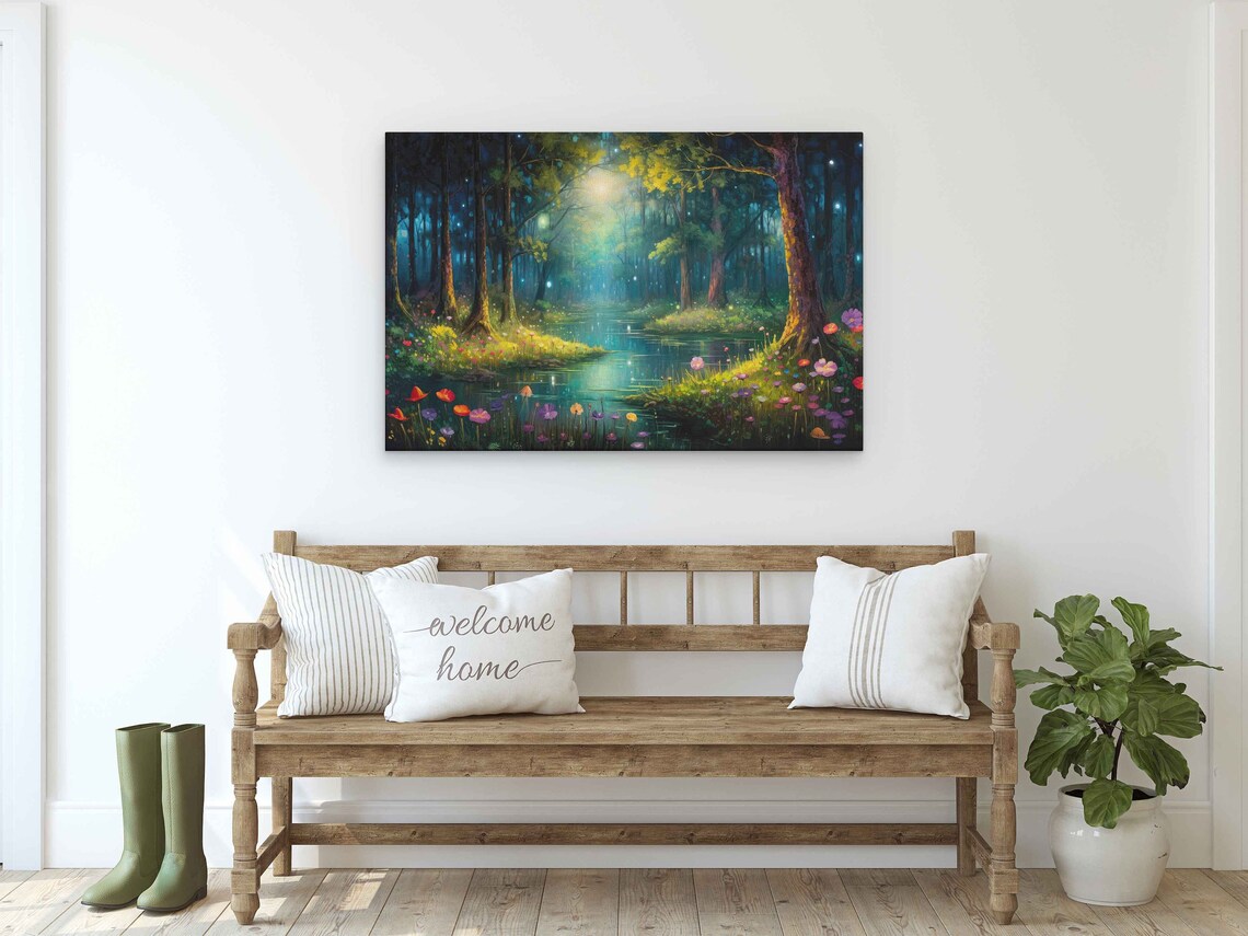 Whimsical Watercolor Magical Forest Print On Ready To Hang Framed Option Housewarming Gift For Her - Image 2