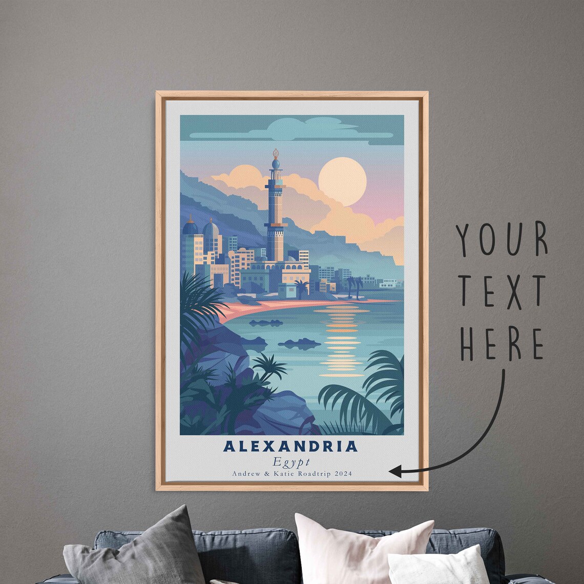 Alexandria Egypt Mediterranean Coast Mosque Sunset Travel Poster - Image 3