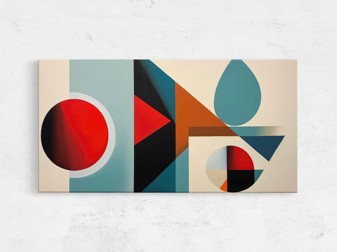 Boho Geometric Abstract Red Circle Triangles Mid Century Art Print