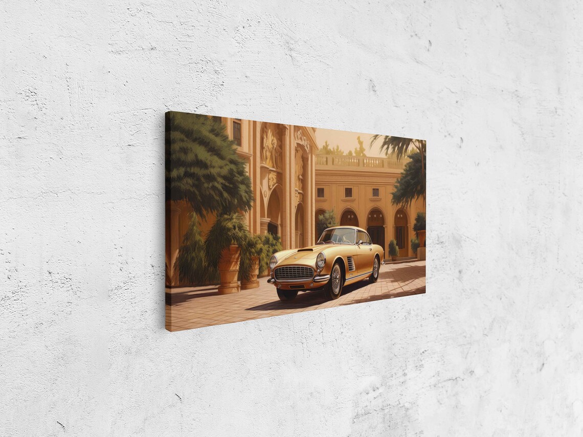 Classic Golden Vintage Coupe Italian Courtyard Automotive Art Poster - Image 4