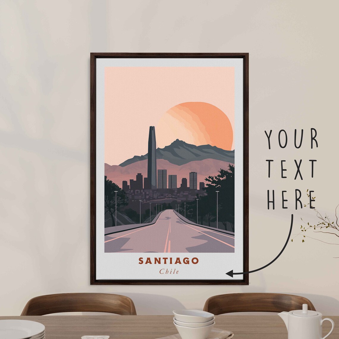 Santiago Chile Andes Mountains Gran Torre Sunset Travel Poster