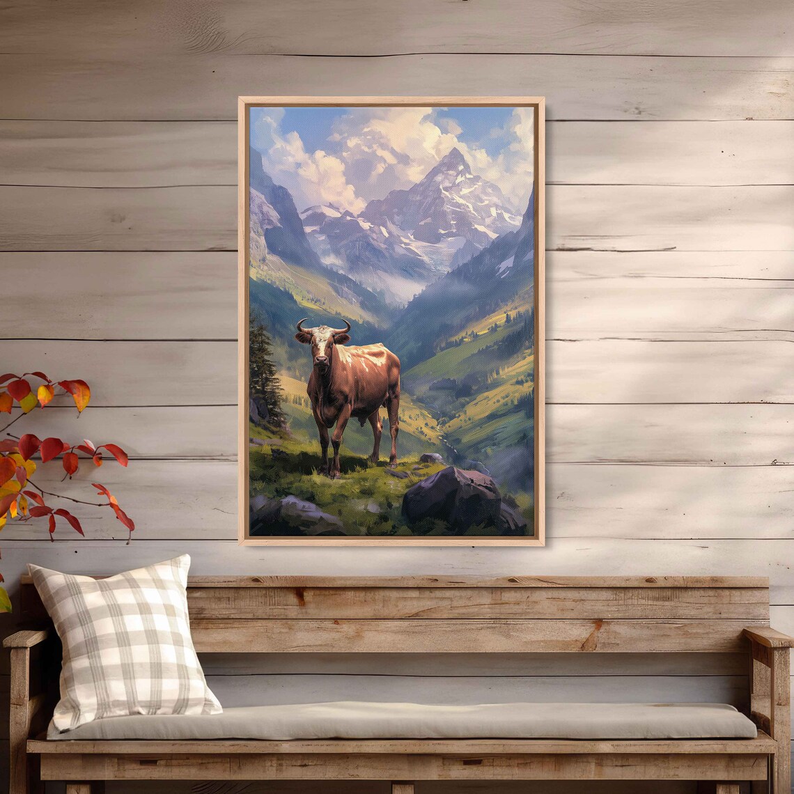 Longhorn Steer In Snowy Alpine Valley Mountain Meadow Poster - Image 3