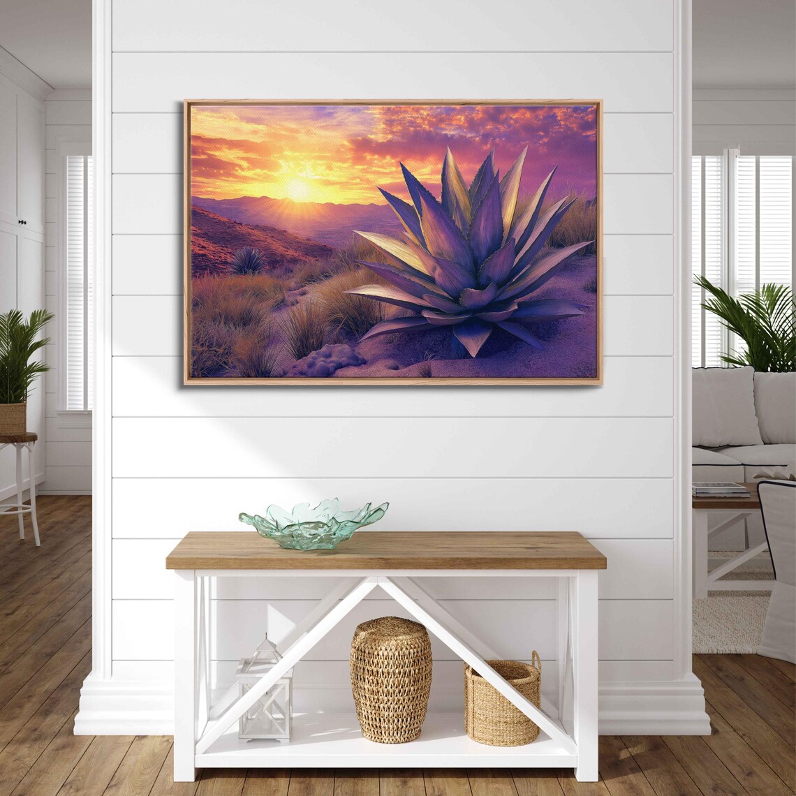 Agave Plant at Desert Sunset Purple Orange Sky Panoramic Poster