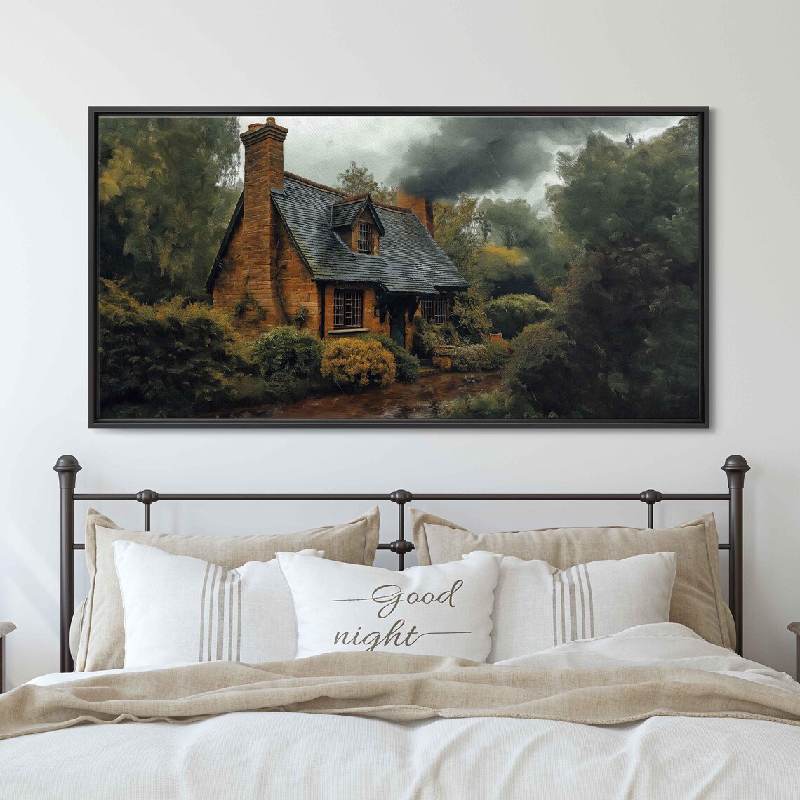 Quaint Old Brick Cottage in the Rain on a Dark Stormy Day Poster - Image 3