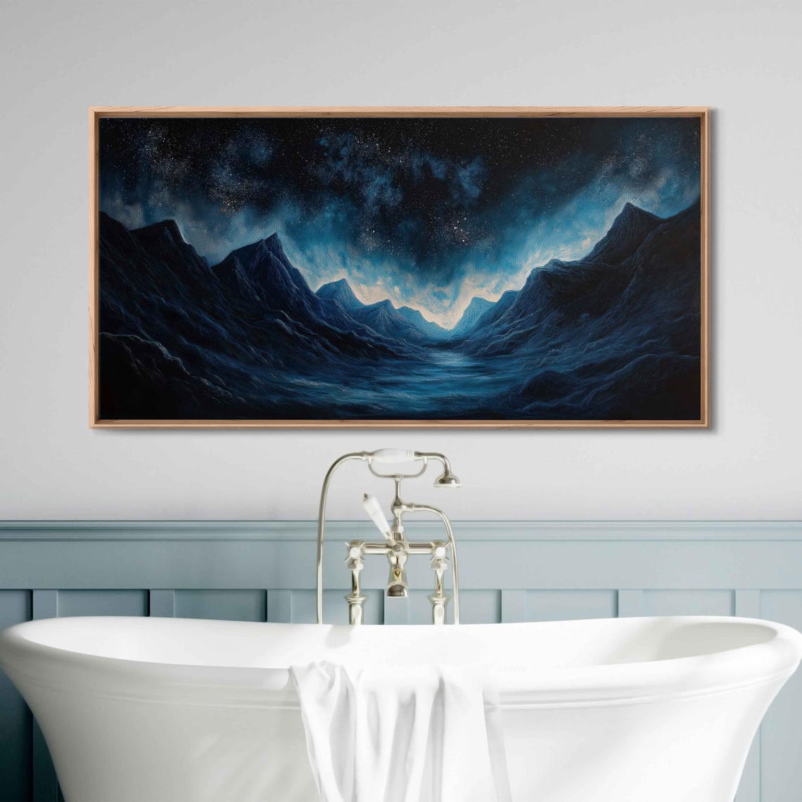Starry Sky Over Majestic Mountains Wall Art Print Mesmerizing Acrylic Painting - Image 3