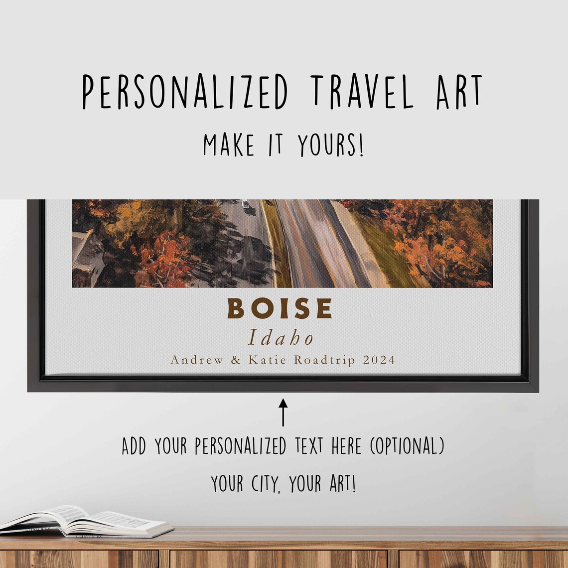 Boise Idaho Fall Foliage Street with Mountain Backdrop Travel Poster - Image 4