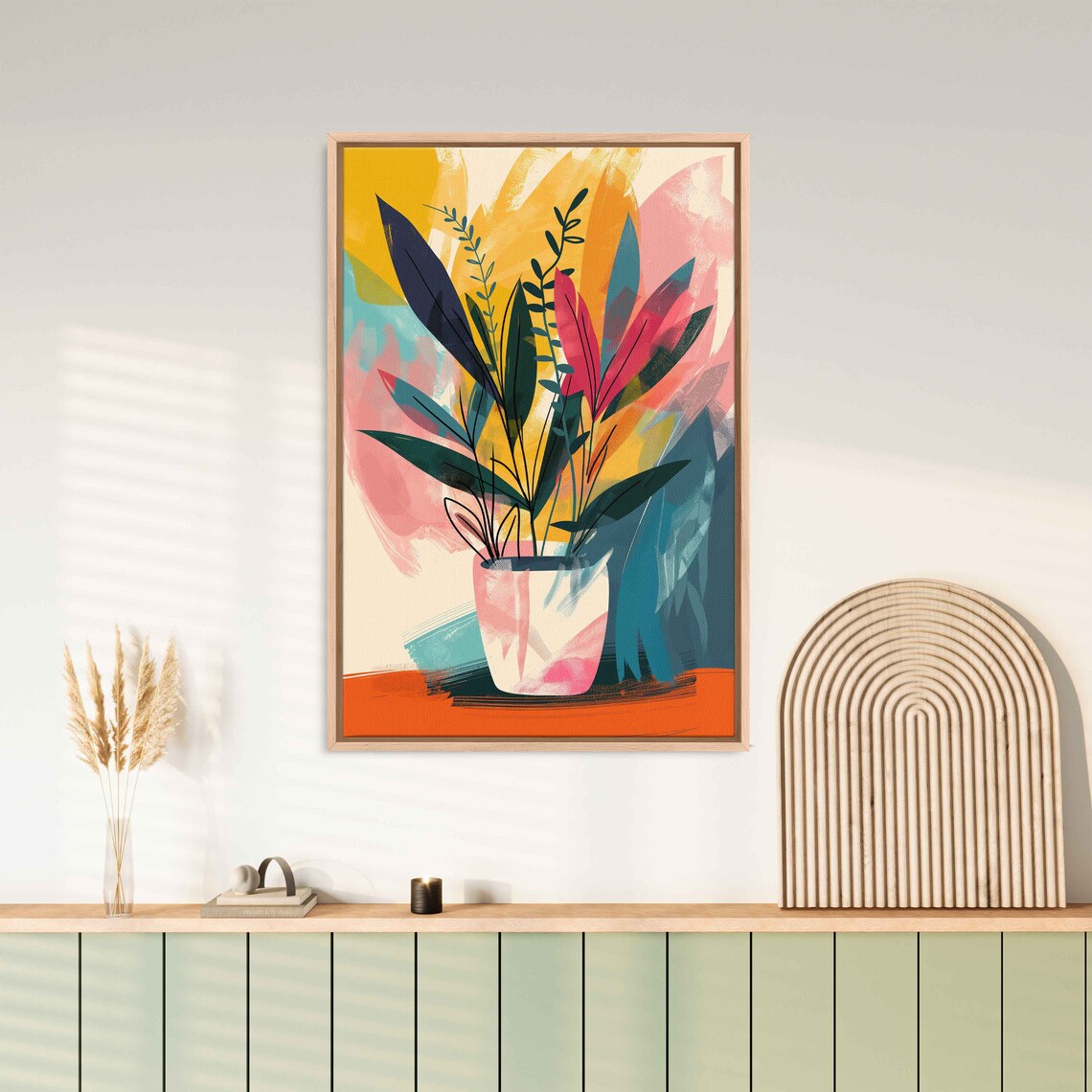 Abstract Boho Potted Plant Colorful Leaves Modern Botanical Art Print - Image 3