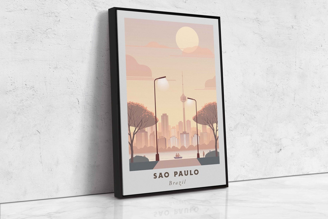 Sao Paulo Brazil Retro Park Evening Tower Sunset Skyline Art Poster - Image 2