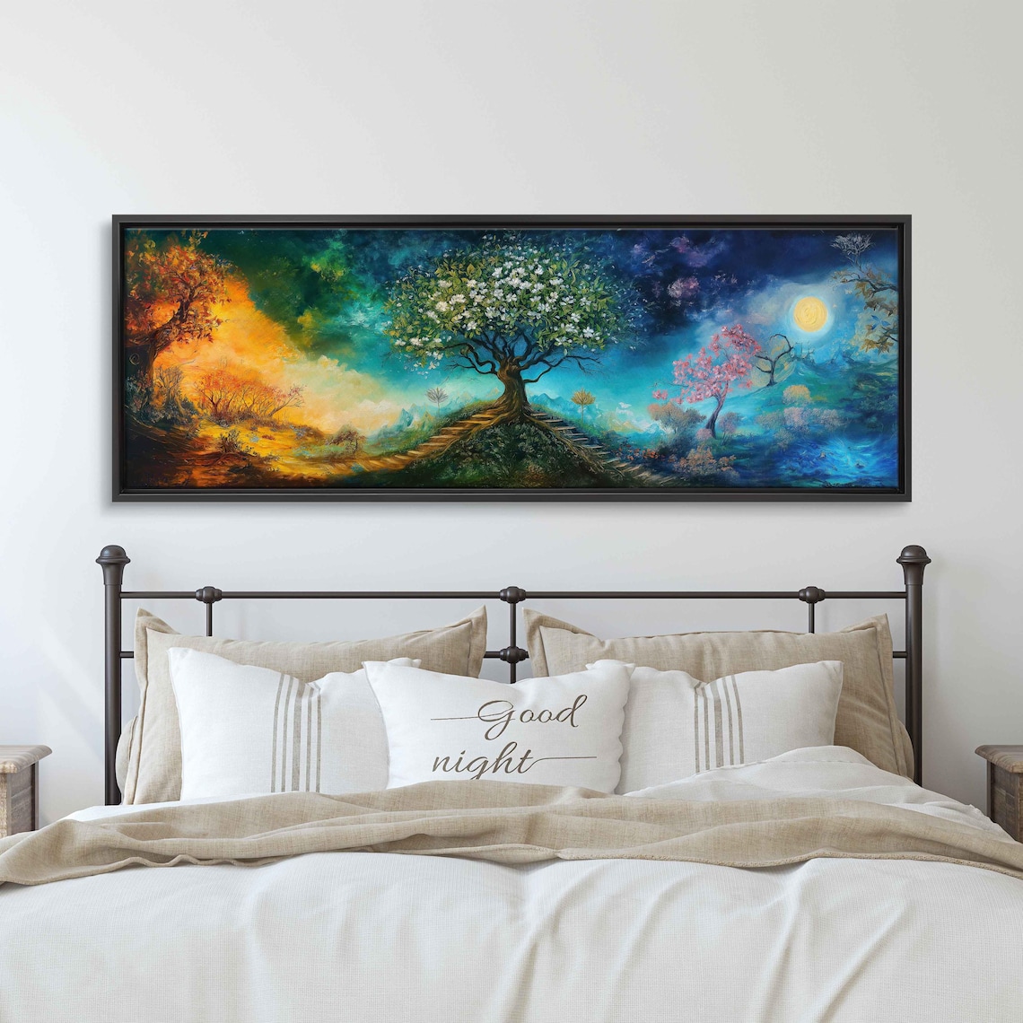 Tree Of Life Painting Four Seasons Blossom Moonlit Fantasy Art Print