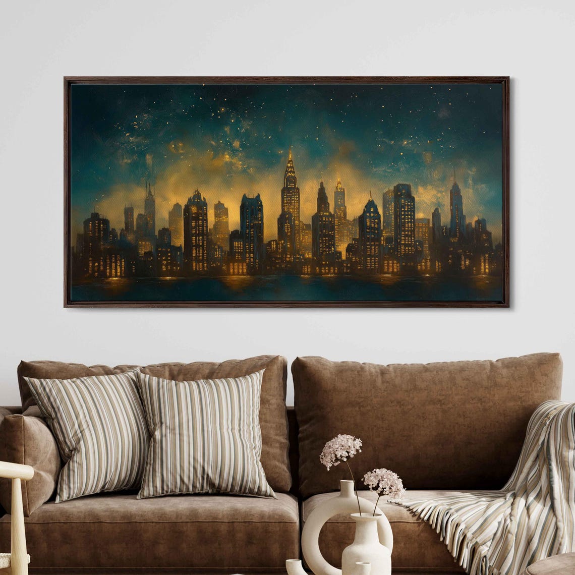 Teal And Gold New York City Night Skyline With Starry Sky Poster - Image 3