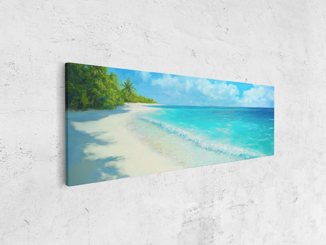 Tropical Paradise Beach Panoramic Painting Turquoise Water White Sand Palm Trees Poster - Image 4
