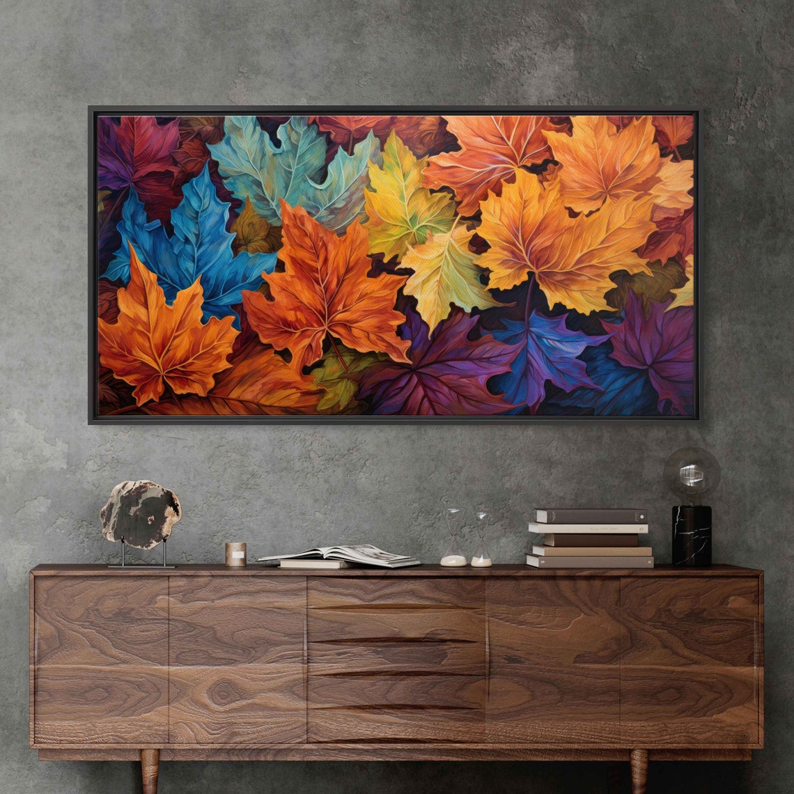 Autumn Maple Leaves Rainbow Colors Fall Foliage Panoramic Wall Art - Image 3