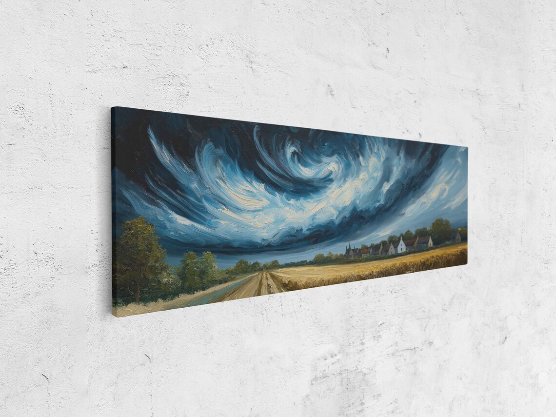 Swirling Stormy Night Sky Over a Quiet Countryside Road Print - Image 4