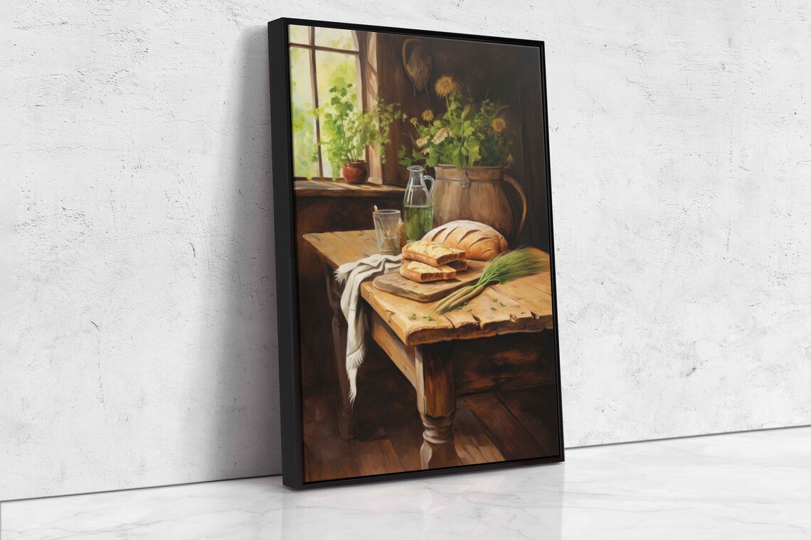 Rustic Bread Loaf Still Life Farmhouse Kitchen Table Vintage Art Print - Image 4