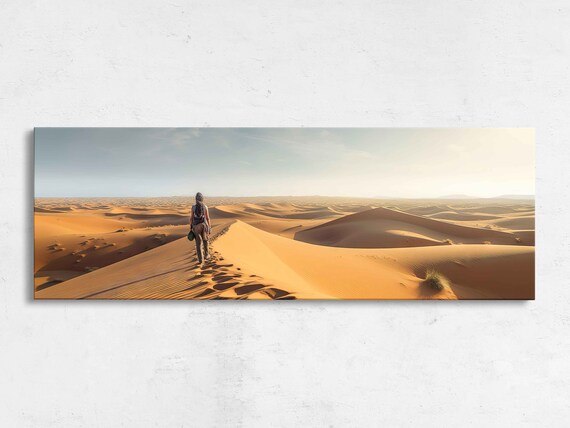 Panoramic Print Of A Woman Walking Through A Vast Desert Landscape Framed Print Ready To Hang