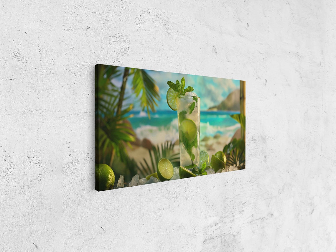 Tropical Majito Photo Ocean Waves Limes And Leaves Wall Art Print Ready To Hang - Image 4