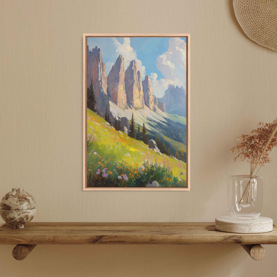Dolomites Jagged Cliffs Wildflower Meadow Morning Light Travel Poster - Image 3