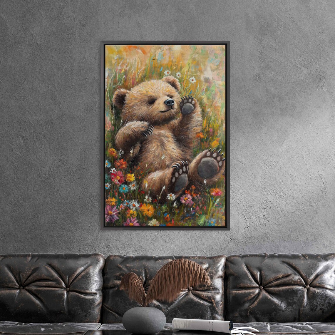 Playful Bear Cub Wildflowers Cheerful Baby Animal Nursery Art Poster - Image 3