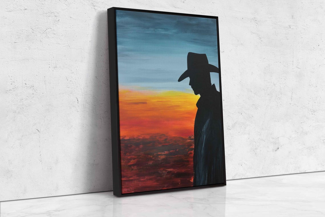 Cowboy Silhouette Side Profile Gradient Sunset Western Poster - Image 4