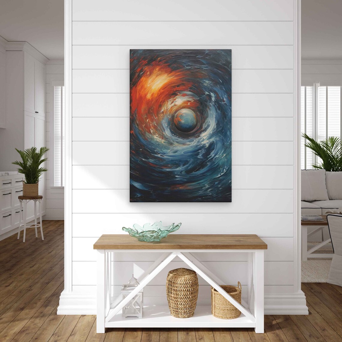 Fiery Cosmic Vortex Swirl Planet Textured Abstract Oil Painting Poster - Image 2
