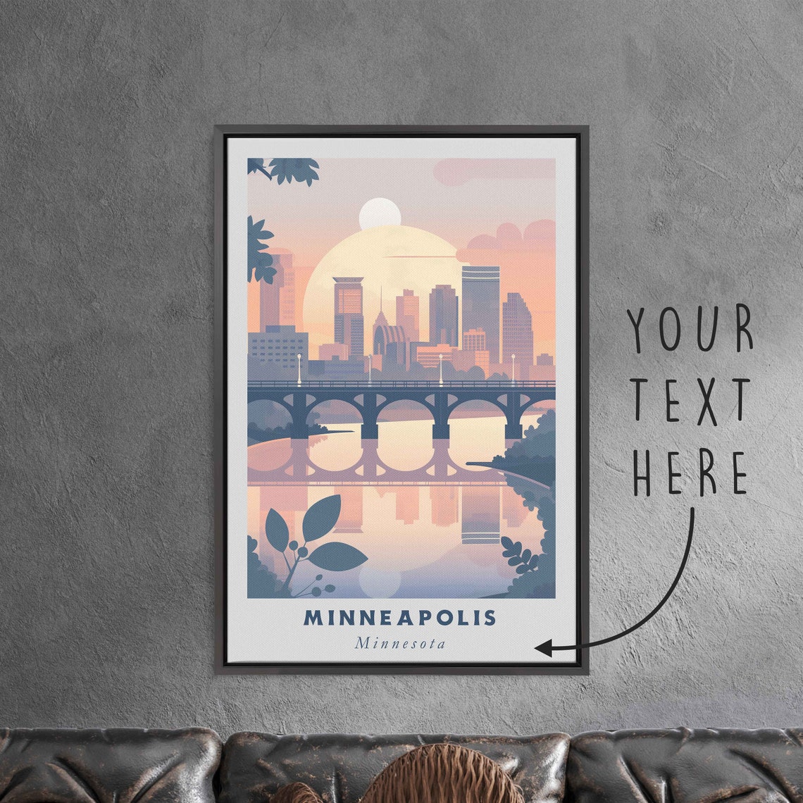 Minneapolis Minnesota Skyline River Bridge Sunset Reflection Poster