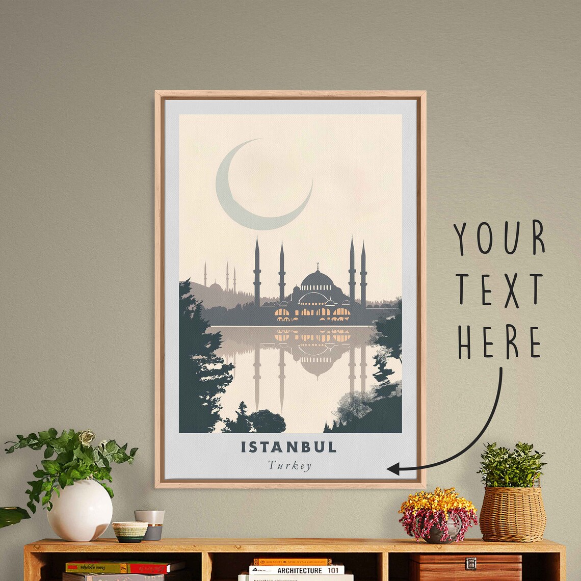 Istanbul Turkey Blue Mosque Silhouette Crescent Moon Night Art Poster